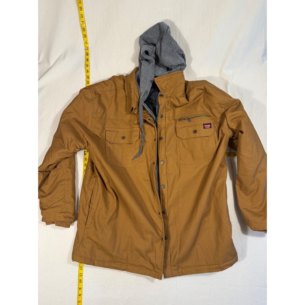 Wrangler Hooded Work Jacket Mens 2XL Brown Cotton Quilted Lined Full Zip Heavy